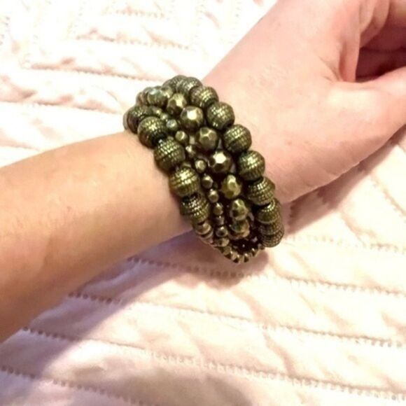 Lucky brand gold tone four rows bangle with white leather adjustable strap - Picture 1 of 3